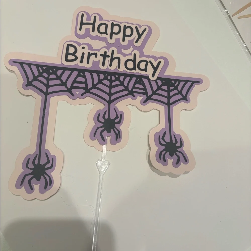 Spider Web Happy Birthday Cake Topper - Purple